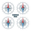 Marine compass, nautical wind rose with cardinal directions of North, East, South, West and degree markings