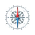Marine compass, nautical wind rose with cardinal directions of North, East, South, West and degree markings