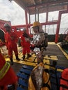 Marine  crews conduct fire drill on board ship Royalty Free Stock Photo
