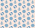 Marine cute pattern with fish anchor and handwheel seamless