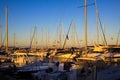 View on sail ships in mediterranean Harbour during sunset Royalty Free Stock Photo