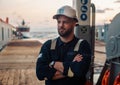 Marine Deck Officer or Chief mate on deck of offshore vessel or ship Royalty Free Stock Photo