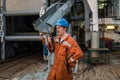 Marine Deck Officer or Chief mate on deck of ship with VHF radio Royalty Free Stock Photo