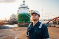 Marine Deck Officer or Chief mate on deck of offshore vessel or ship Royalty Free Stock Photo