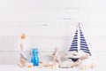 Marine decorations near by wooden white  wall Royalty Free Stock Photo