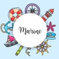 Marine doodle elements, hand drawn style