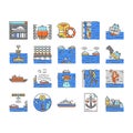 marine engineer boat mechanic icons set vector