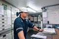 Marine engineer officer in engine control room ECR Royalty Free Stock Photo