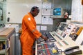 Marine engineer officer working in engine room