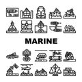 marine engineering ship icons set vector