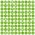 100 marine environment icons hexagon green