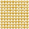 100 marine environment icons set gold