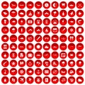 100 marine environment icons set red