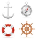 Marine equipment anchor compass lifebuoy stock vector illustration