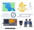 Marine equipment. Vector flat illustrations. Boat, yacht or speedboat equipping. Royalty Free Stock Photo