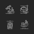 Marine exploration chalk white icons set on black background Royalty Free Stock Photo