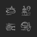 Marine exploration chalk white icons set on black background Royalty Free Stock Photo