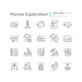 Marine exploration linear icons set