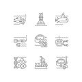 Marine exploration linear icons set