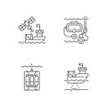 Marine exploration linear icons set Royalty Free Stock Photo