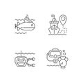 Marine exploration linear icons set