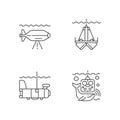 Marine exploration linear icons set Royalty Free Stock Photo