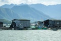 Marine fish farm in Vietnam. Floating houses Royalty Free Stock Photo