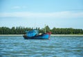 Marine fish farm in Vietnam. Floating houses. Boat Royalty Free Stock Photo