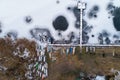 Marine and fishing boats in frozen river Royalty Free Stock Photo