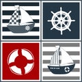 Marine four patterns with nautical elements