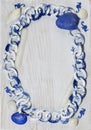 Marine frame white-blue color spectrum with seahorses