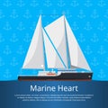 Marine heart poster with luxury yacht