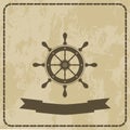 Marine helm steering wheel on grunge background Royalty Free Stock Photo