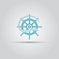 Marine helm wheel and rope isolated vector icon