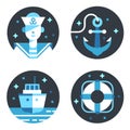 Marine icon set contains the sailor, anchor, ship and the rescue circle