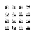 Marine industry black linear icons set