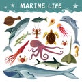 Marine Inhabitants Decorative Icons Set