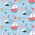 Marine kids pattern seamless hand drawn design Royalty Free Stock Photo