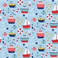 Marine kids pattern seamless hand drawn design Royalty Free Stock Photo