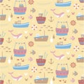 Marine kids pattern seamless hand drawn design Royalty Free Stock Photo