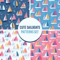 marine kids prints with sailboats set Royalty Free Stock Photo