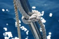 Marine knot detail stainless steel boat railing Royalty Free Stock Photo