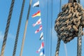 Marine knot, ropes, signal flags Royalty Free Stock Photo