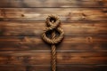 Marine knot on wooden floor background. Generate AI