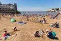 Marine lake beach Weston-super-Mare Somerset in summer sunshine with tourists and visitors Royalty Free Stock Photo