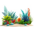 marine landscape tropical colorful plants ocean bottom nature, 3d-render isolated on white backdrop, generative AI Royalty Free Stock Photo