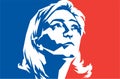 Marine Le Pen portrait on French flag background