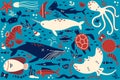 Marine life doodle set