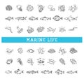 Marine life icon set. Vector outline icons Royalty Free Stock Photo