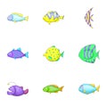 Marine life icons set, cartoon style Royalty Free Stock Photo